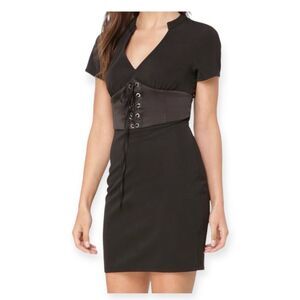 New Bebe Knit Dress XS with Corset Belt New Black